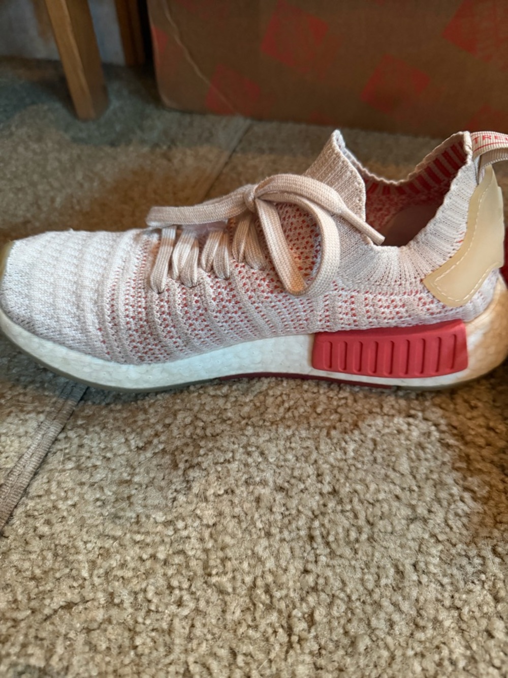 adidas Womens Pink Knit Sock Sneakers with Coral Accents